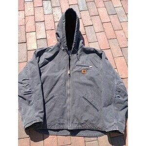 Carhartt J141 Sherpa Lined Jacket Mens 2XL Grey Duck Canvas Hooded Coat